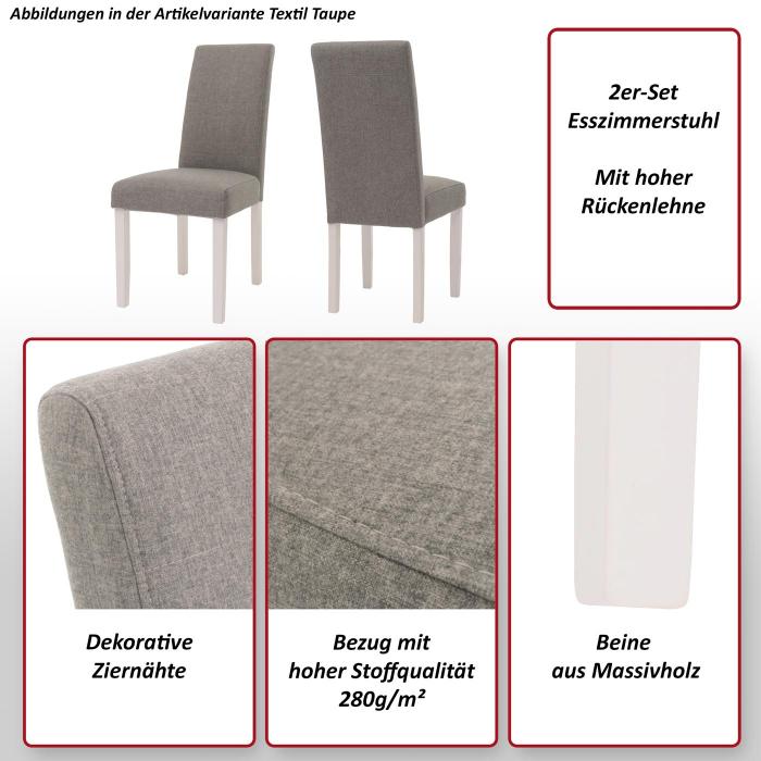 2er-Set Esszimmerstuhl HWC-N66, Stuhl Kchenstuhl Lehnstuhl Massivholz Stoff/Textil grau, weie Beine