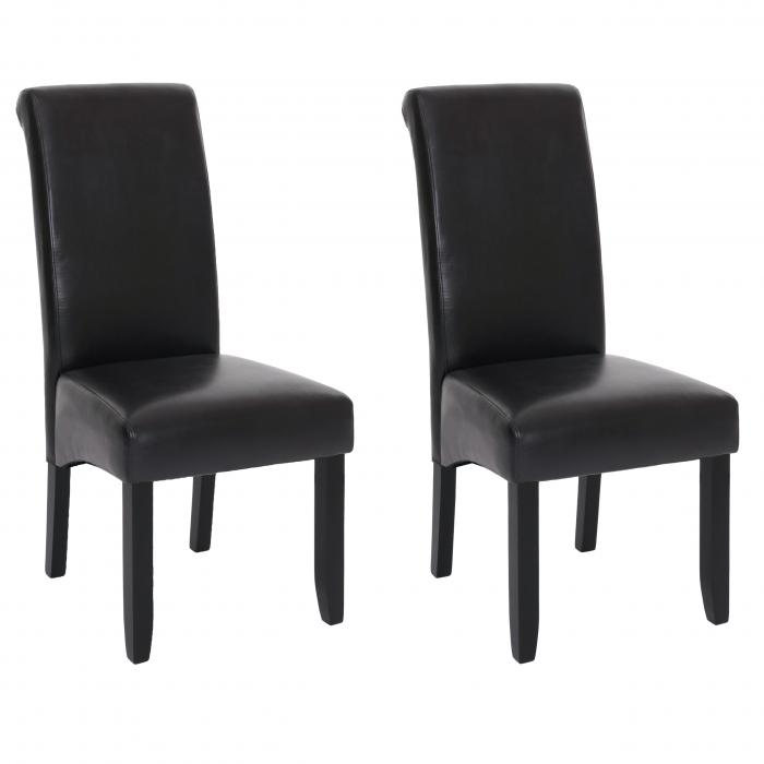 2er-Set Esszimmerstuhl HWC-N67, Stuhl Kchenstuhl Lehnstuhl Massivholz Kunstleder ~ schwarz-braun, schwarze Beine