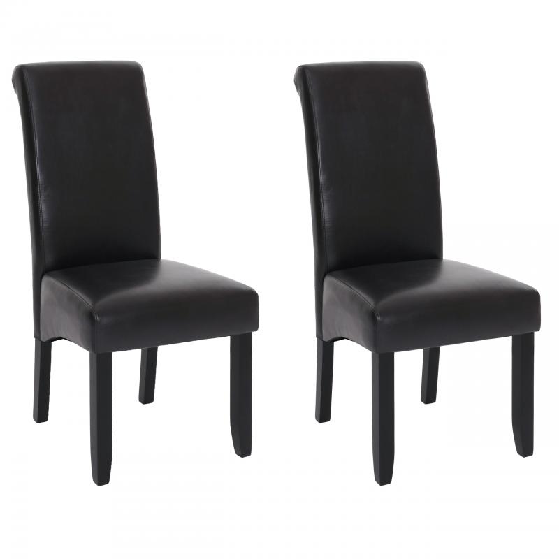 2er-Set Esszimmerstuhl HWC-N67, Stuhl Kchenstuhl Lehnstuhl Massivholz Kunstleder ~ schwarz-braun, schwarze Beine