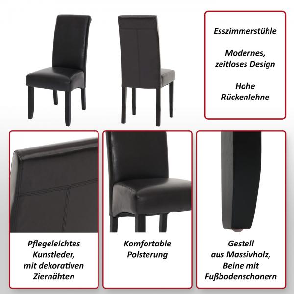 2er-Set Esszimmerstuhl HWC-N67, Stuhl Kchenstuhl Lehnstuhl Massivholz Kunstleder ~ schwarz-braun, schwarze Beine
