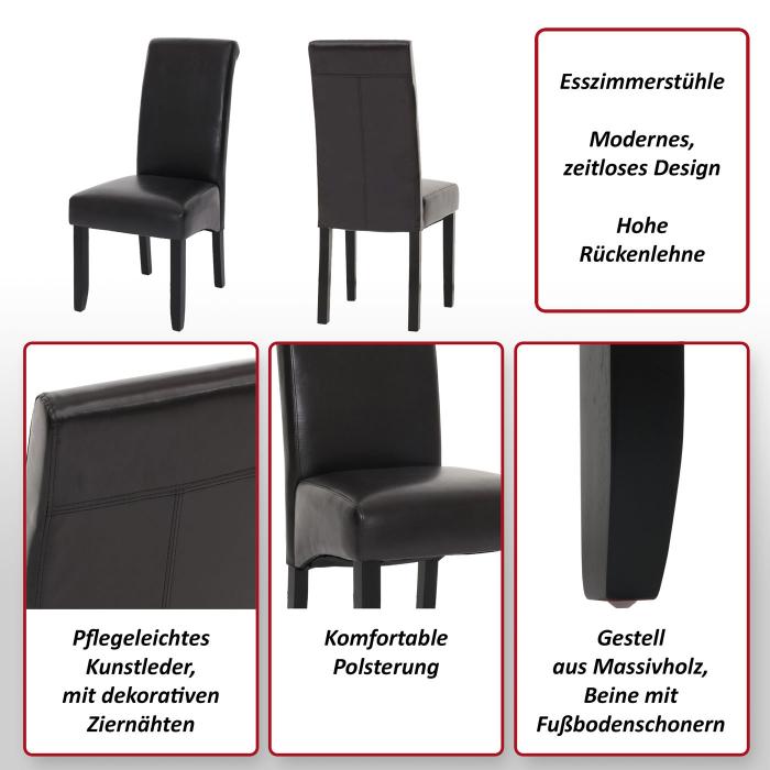 2er-Set Esszimmerstuhl HWC-N67, Stuhl Kchenstuhl Lehnstuhl Massivholz Kunstleder ~ schwarz-braun, schwarze Beine