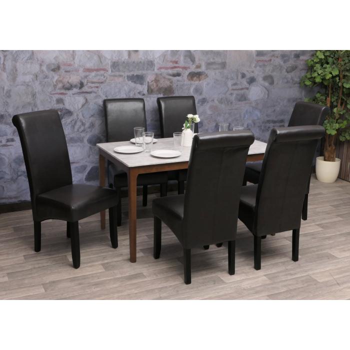 2er-Set Esszimmerstuhl HWC-N67, Stuhl Kchenstuhl Lehnstuhl Massivholz Kunstleder ~ schwarz-braun, schwarze Beine
