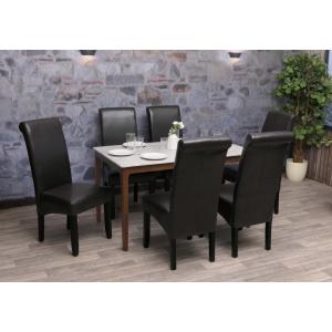 6er-Set Esszimmerstuhl HWC-N67, Stuhl Kchenstuhl Lehnstuhl Massivholz Kunstleder ~ schwarz-braun, schwarze Beine