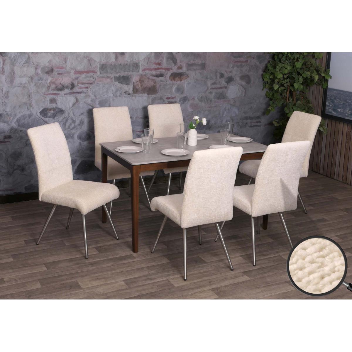 6er-Set Esszimmerstuhl HWC-G55, Kchenstuhl Lehnstuhl, Edelstahl gebrstet Stoff/Textil Chenille ko-Tex ~ creme
