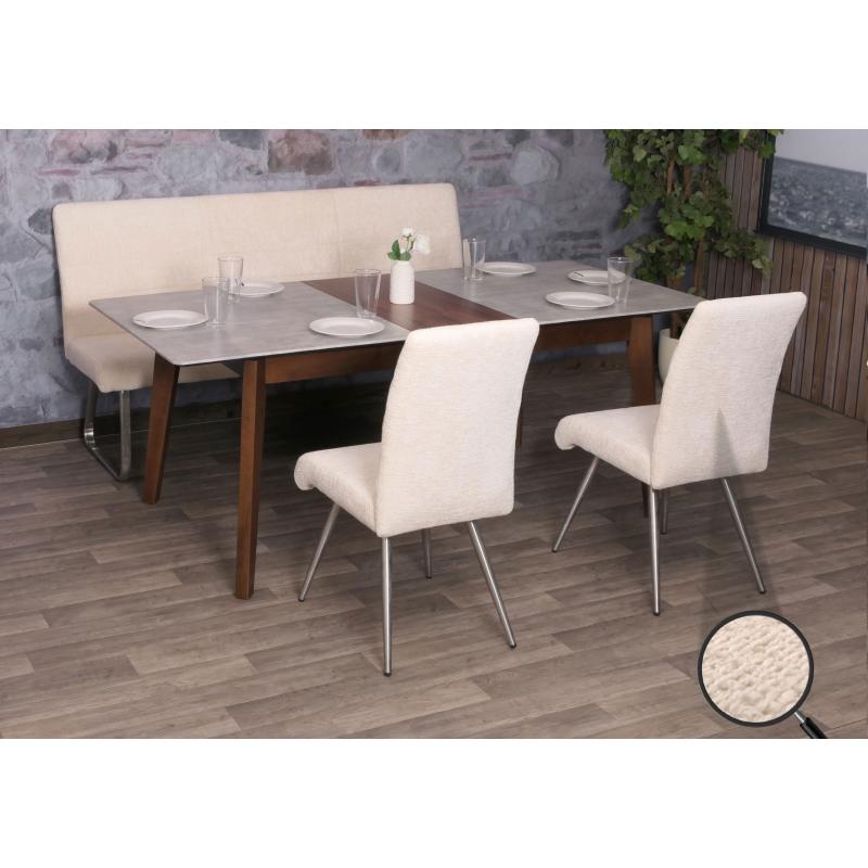 Esszimmer-Set HWC-G55, 2er-Set Stuhl + Sitzbank 180cm, Edelstahl gebrstet Stoff/Textil Chenille ~ creme