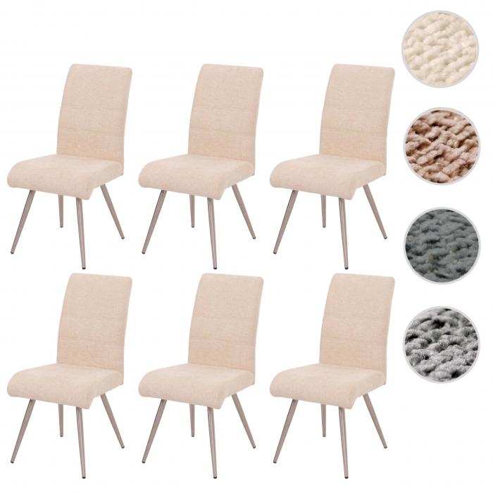 6er-Set Esszimmerstuhl HWC-G55, Kchenstuhl Lehnstuhl, Edelstahl gebrstet Stoff/Textil Chenille ko-Tex ~ creme
