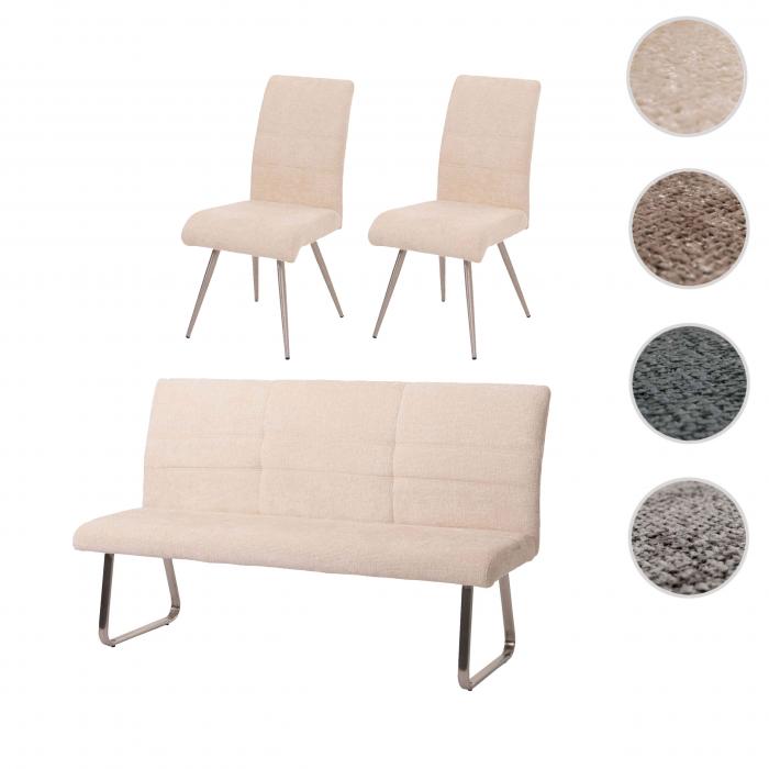 Esszimmer-Set HWC-G55, 2er-Set Stuhl + Sitzbank 180cm, Edelstahl gebrstet Stoff/Textil Chenille ~ creme