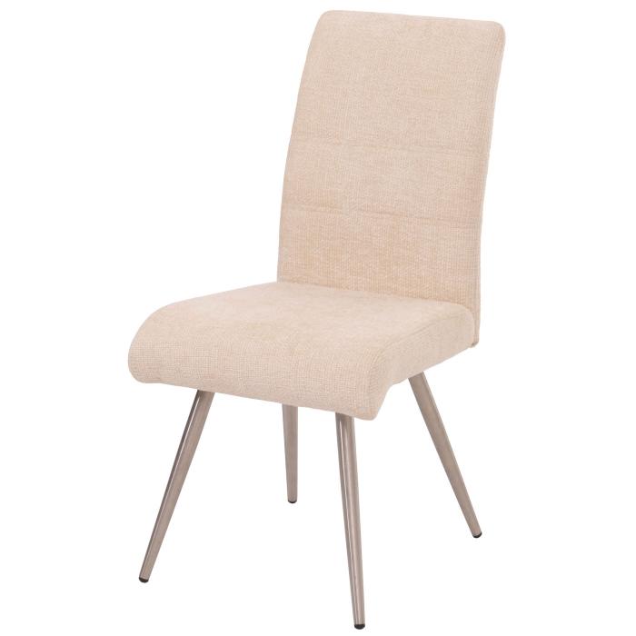 2er-Set Esszimmerstuhl HWC-G55, Kchenstuhl Lehnstuhl, Edelstahl gebrstet Stoff/Textil Chenille ko-Tex ~ creme