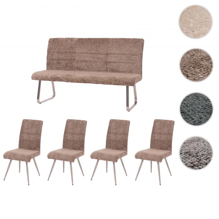 Esszimmer-Set HWC-G55, 4er-Set Stuhl + Sitzbank 160cm, Edelstahl gebrstet Stoff/Textil Chenille ~ braun