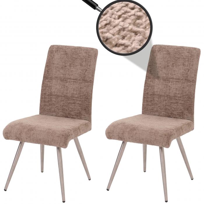 2er-Set Esszimmerstuhl HWC-G55, Kchenstuhl Lehnstuhl, Edelstahl gebrstet Stoff/Textil Chenille ko-Tex ~ braun