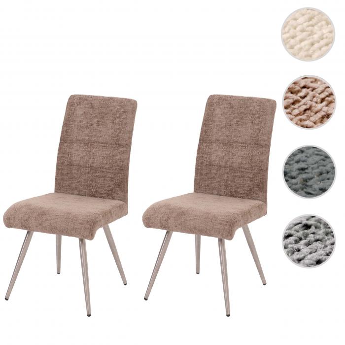 2er-Set Esszimmerstuhl HWC-G55, Kchenstuhl Lehnstuhl, Edelstahl gebrstet Stoff/Textil Chenille ko-Tex ~ braun