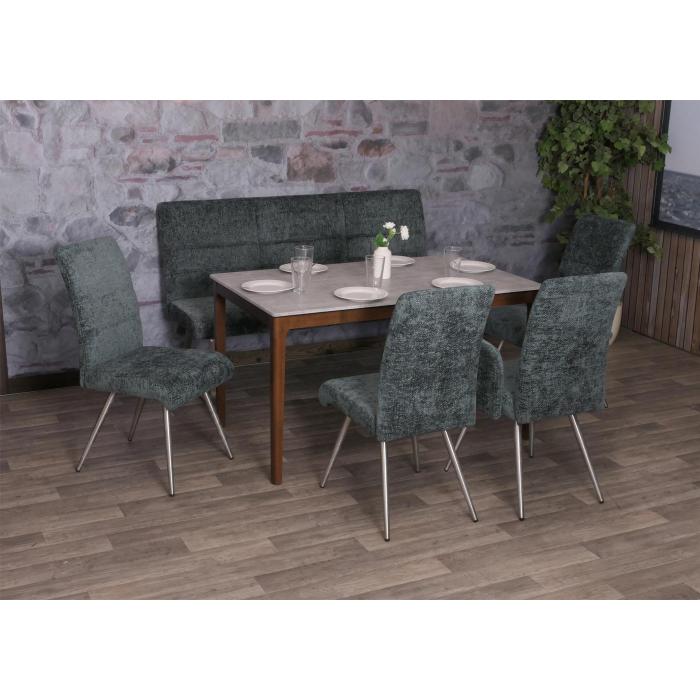 Sitzbank HWC-G55, Esszimmerbank Bank, Edelstahl gebrstet Stoff/Textil Chenille ko-Tex, 180cm ~ blau-grn
