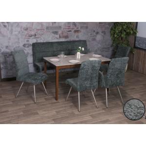 Esszimmer-Set HWC-G55, 4er-Set Stuhl + Sitzbank 160cm, Edelstahl gebrstet Stoff/Textil Chenille ~ blau-grn