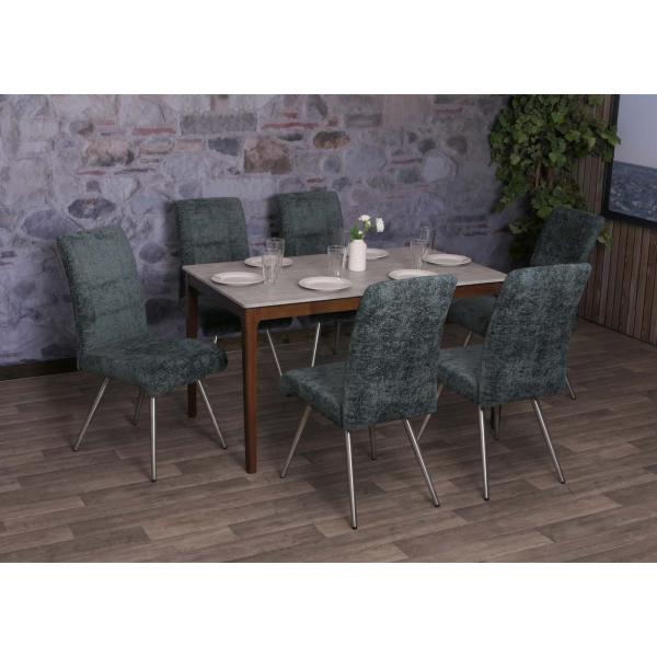 2er-Set Esszimmerstuhl HWC-G55, Kchenstuhl Lehnstuhl, Edelstahl gebrstet Stoff/Textil Chenille ko-Tex ~ blau-grn