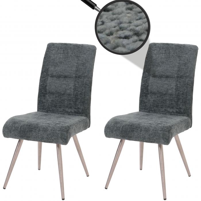 2er-Set Esszimmerstuhl HWC-G55, Kchenstuhl Lehnstuhl, Edelstahl gebrstet Stoff/Textil Chenille ko-Tex ~ blau-grn