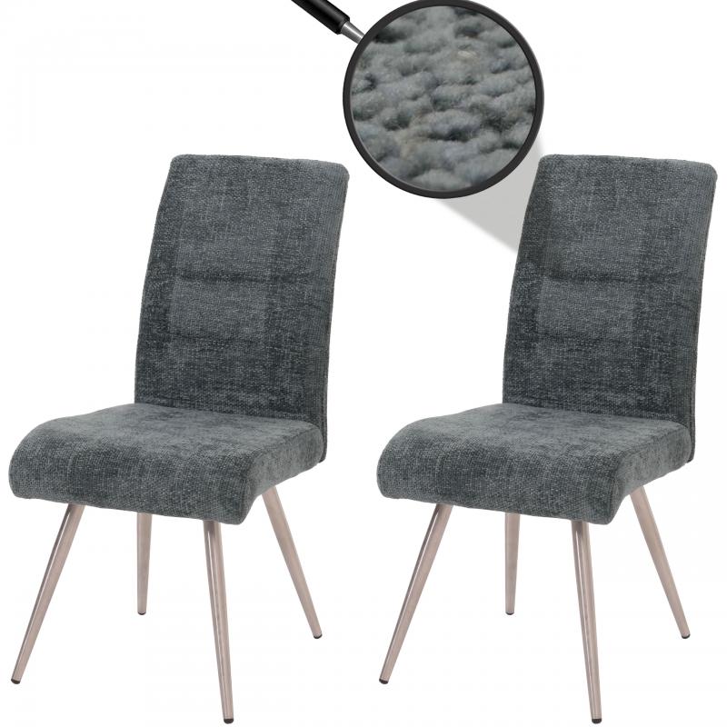 2er-Set Esszimmerstuhl HWC-G55, Kchenstuhl Lehnstuhl, Edelstahl gebrstet Stoff/Textil Chenille ko-Tex ~ blau-grn