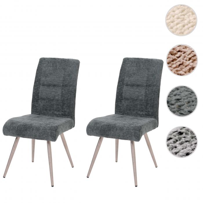 2er-Set Esszimmerstuhl HWC-G55, Kchenstuhl Lehnstuhl, Edelstahl gebrstet Stoff/Textil Chenille ko-Tex ~ blau-grn