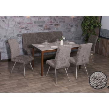 Esszimmer-Set HWC-G55, 4er-Set Stuhl + Sitzbank 160cm, Edelstahl gebrstet Stoff/Textil Chenille ~ dunkelgrau