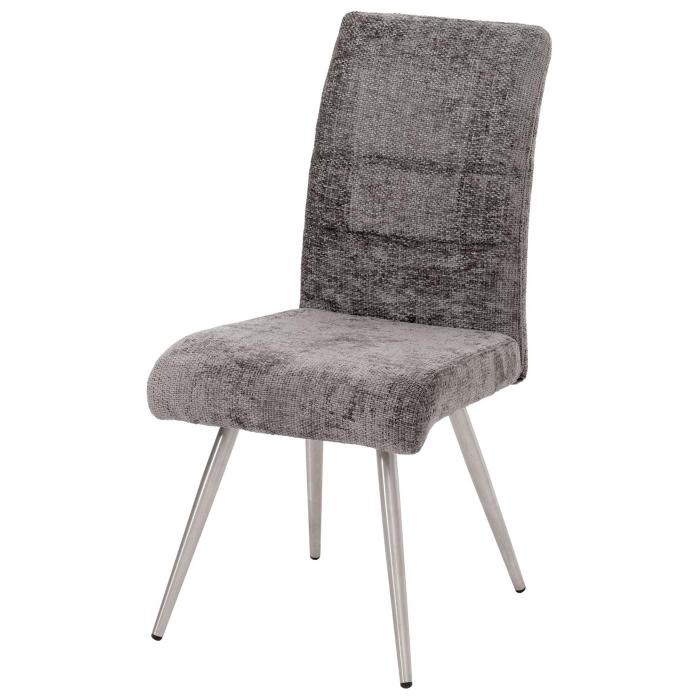 2er-Set Esszimmerstuhl HWC-G55, Kchenstuhl Lehnstuhl, Edelstahl gebrstet Stoff/Textil Chenille ko-Tex ~ dunkelgrau