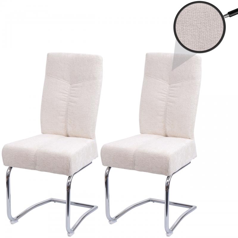 2er-Set Esszimmerstuhl HWC-G56, Kchenstuhl Freischwinger Stuhl Lehnstuhl, Metall Stoff/Textil Chenille ~ creme