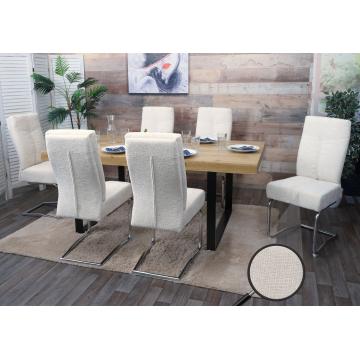 6er-Set Esszimmerstuhl HWC-G56, Kchenstuhl Freischwinger Stuhl Lehnstuhl, Metall Stoff/Textil Chenille ~ creme