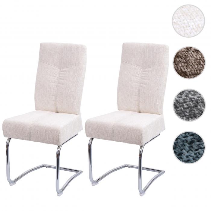2er-Set Esszimmerstuhl HWC-G56, Kchenstuhl Freischwinger Stuhl Lehnstuhl, Metall Stoff/Textil Chenille ~ creme