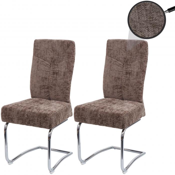 2er-Set Esszimmerstuhl HWC-G56, Kchenstuhl Freischwinger Stuhl Lehnstuhl, Metall Stoff/Textil Chenille ~ braun