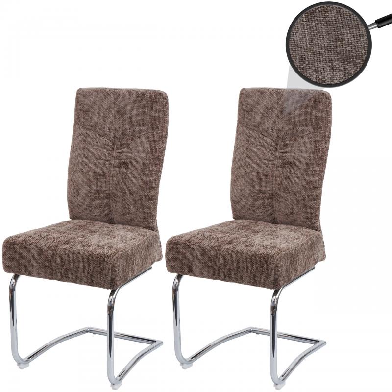 2er-Set Esszimmerstuhl HWC-G56, Kchenstuhl Freischwinger Stuhl Lehnstuhl, Metall Stoff/Textil Chenille ~ braun