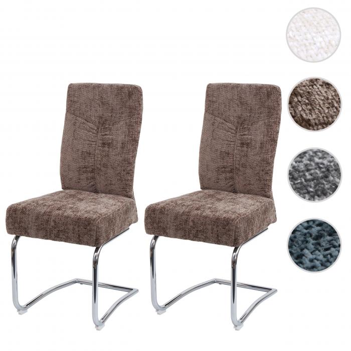 2er-Set Esszimmerstuhl HWC-G56, Kchenstuhl Freischwinger Stuhl Lehnstuhl, Metall Stoff/Textil Chenille ~ braun