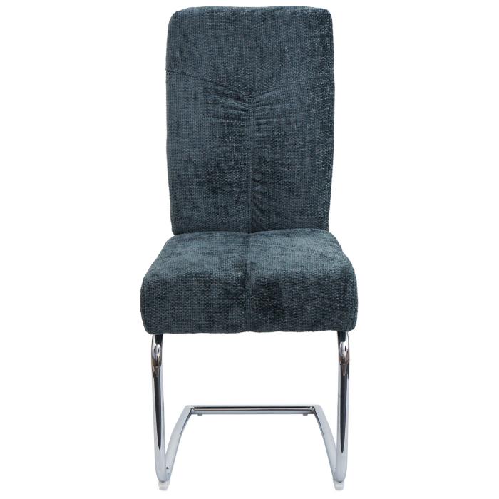 2er-Set Esszimmerstuhl HWC-G56, Kchenstuhl Freischwinger Stuhl Lehnstuhl, Metall Stoff/Textil Chenille ~ blau-grn