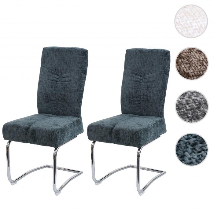 2er-Set Esszimmerstuhl HWC-G56, Kchenstuhl Freischwinger Stuhl Lehnstuhl, Metall Stoff/Textil Chenille ~ blau-grn