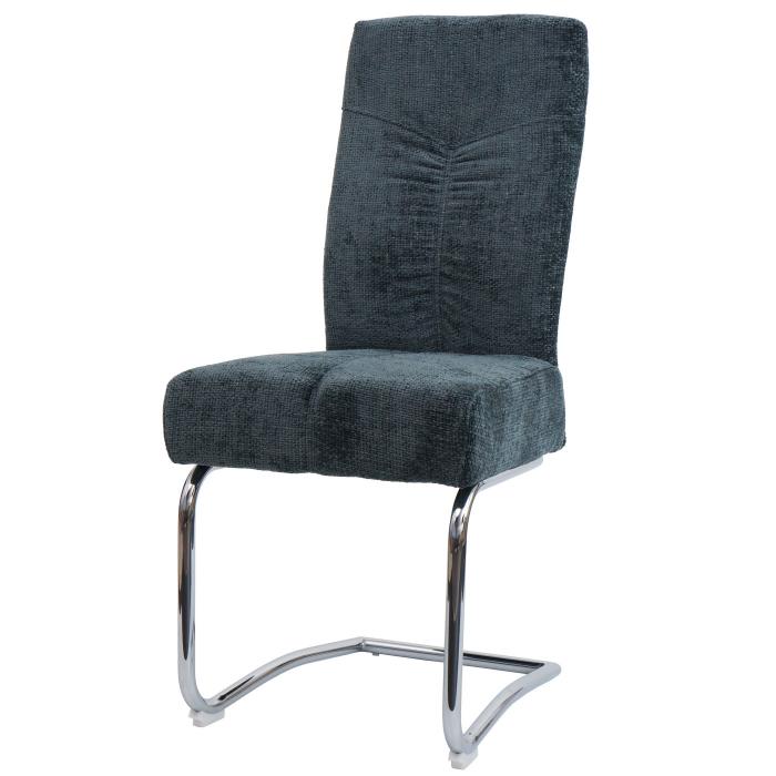 2er-Set Esszimmerstuhl HWC-G56, Kchenstuhl Freischwinger Stuhl Lehnstuhl, Metall Stoff/Textil Chenille ~ blau-grn