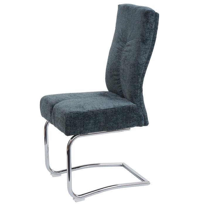 2er-Set Esszimmerstuhl HWC-G56, Kchenstuhl Freischwinger Stuhl Lehnstuhl, Metall Stoff/Textil Chenille ~ blau-grn