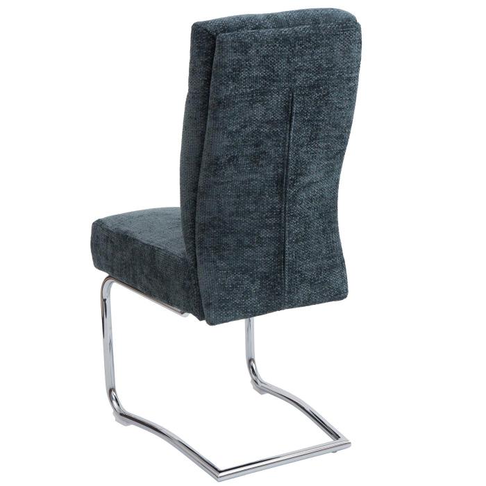2er-Set Esszimmerstuhl HWC-G56, Kchenstuhl Freischwinger Stuhl Lehnstuhl, Metall Stoff/Textil Chenille ~ blau-grn