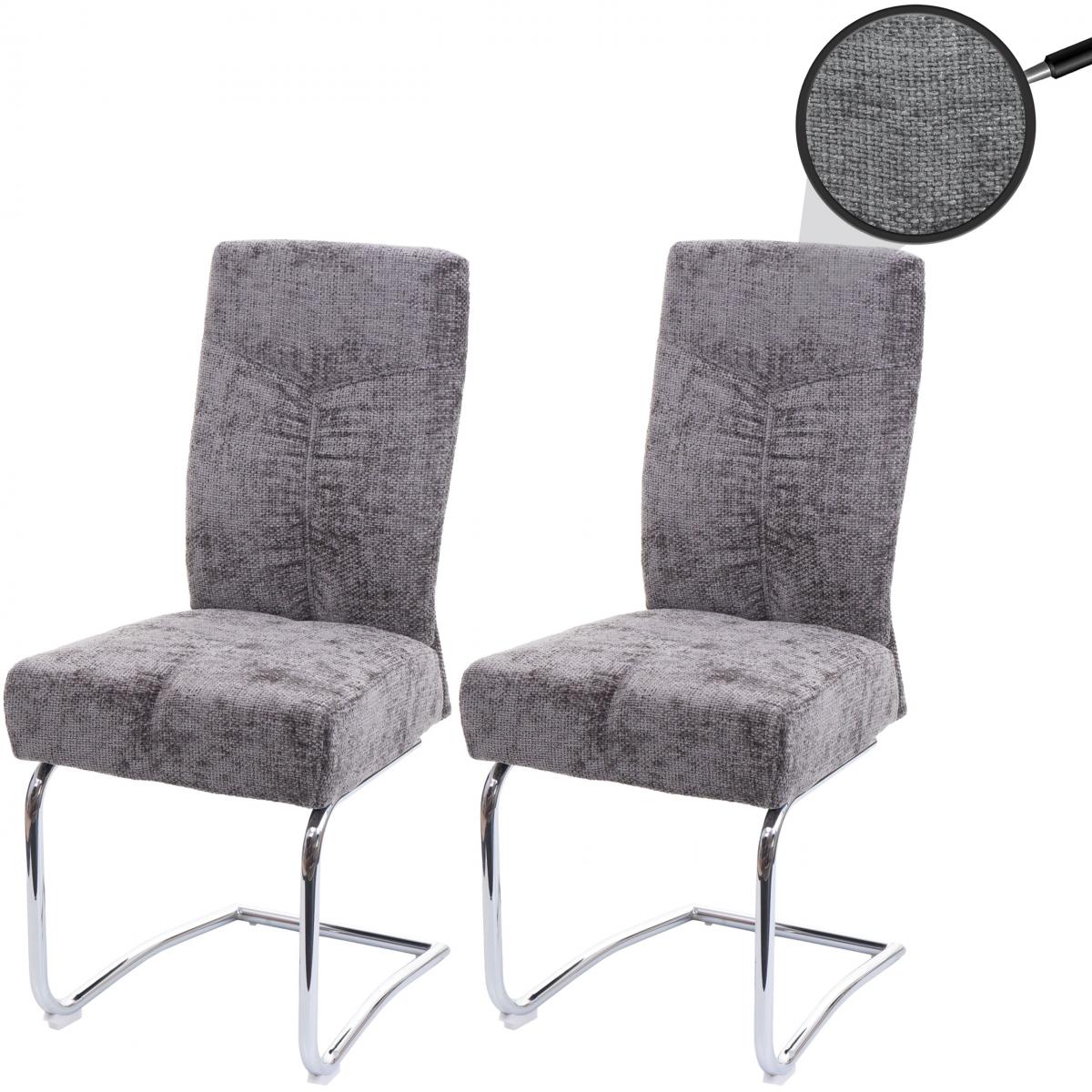 2er-Set Esszimmerstuhl HWC-G56, Kchenstuhl Freischwinger Stuhl Lehnstuhl, Metall Stoff/Textil Chenille ~ dunkelgrau