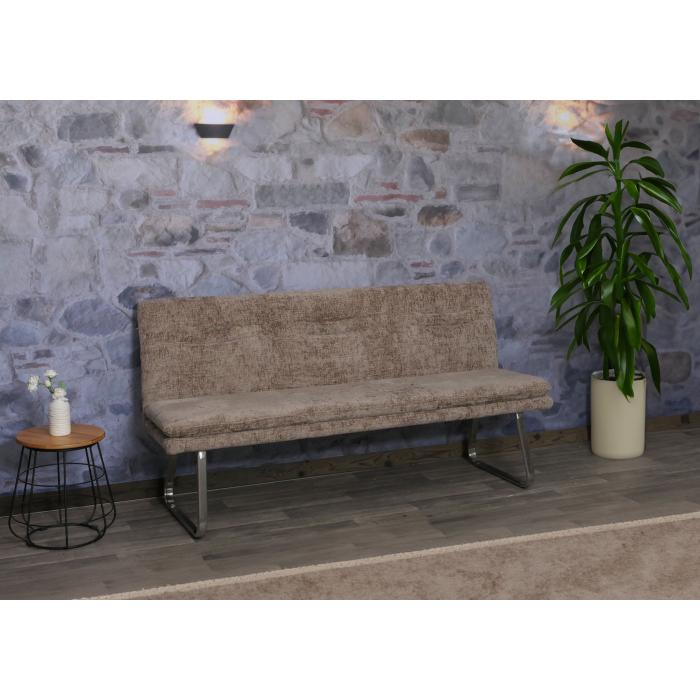 Sitzbank HWC-H70, Esszimmerbank Bank Polsterbank, Lehne Stoff/Textil Chenille Edelstahl gebrstet 180cm ~ braun