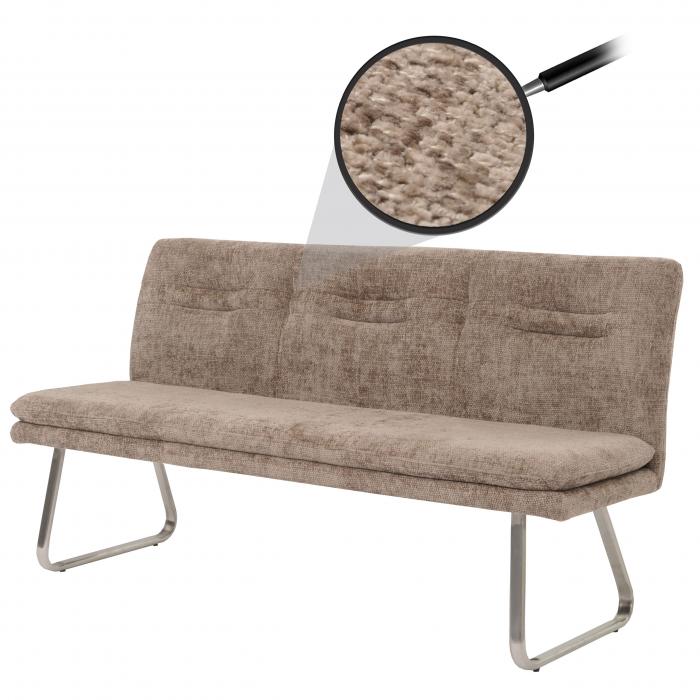 Sitzbank HWC-H70, Esszimmerbank Bank Polsterbank, Lehne Stoff/Textil Chenille Edelstahl gebrstet 180cm ~ braun