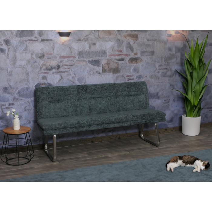 Retourenware | Sitzbank HWC-H70, Esszimmerbank Bank Polsterbank, Stoff Chenille Edelstahl gebrstet 180cm ~ blau-grn