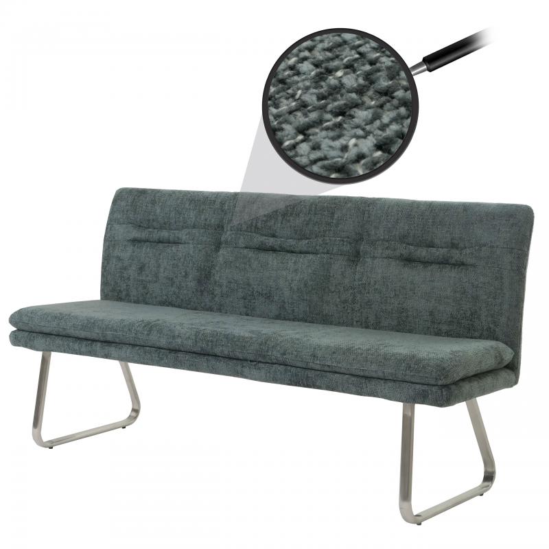 Retourenware | Sitzbank HWC-H70, Esszimmerbank Bank Polsterbank, Stoff Chenille Edelstahl gebrstet 180cm ~ blau-grn