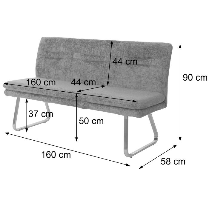 Retourenware | Sitzbank HWC-H70, Esszimmerbank Polsterbank, Lehne Stoff Chenille Edelstahl gebrstet 160cm ~ dunkelgrau