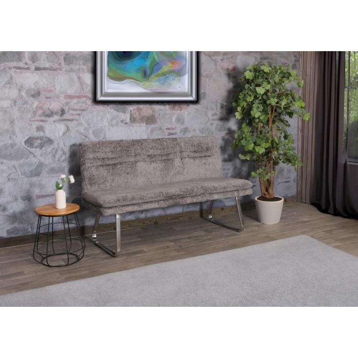 Retourenware | Sitzbank HWC-H70, Esszimmerbank Polsterbank, Lehne Stoff Chenille Edelstahl gebrstet 160cm ~ dunkelgrau