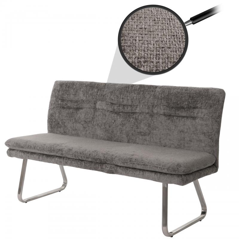Retourenware | Sitzbank HWC-H70, Esszimmerbank Polsterbank, Lehne Stoff Chenille Edelstahl gebrstet 160cm ~ dunkelgrau