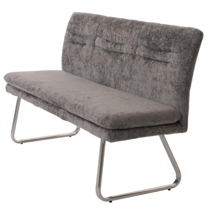 Retourenware | Sitzbank HWC-H70, Esszimmerbank Polsterbank, Lehne Stoff Chenille Edelstahl gebrstet 160cm ~ dunkelgrau