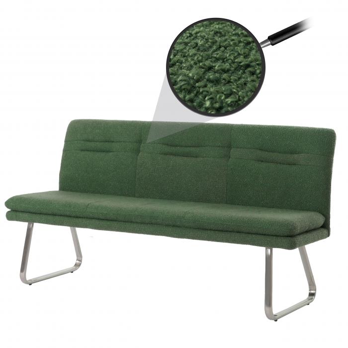 Sitzbank HWC-H70, Esszimmerbank Bank Polsterbank, Lehne Stoff/Textil Boucl Edelstahl gebrstet 180cm ~ grn