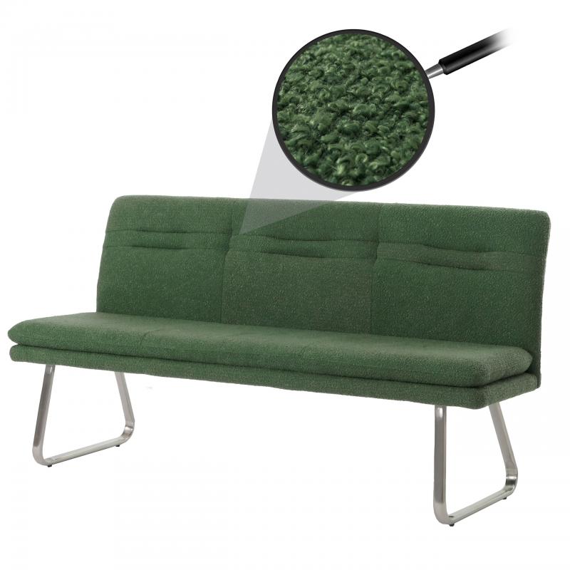 Sitzbank HWC-H70, Esszimmerbank Bank Polsterbank, Lehne Stoff/Textil Boucl Edelstahl gebrstet 180cm ~ grn