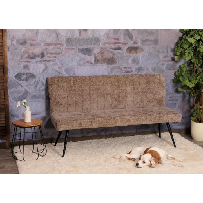 Sitzbank HWC-K16, Esszimmerbank Bank Polsterbank, Rckenlehne Stoff/Textil Chenille Metall 160cm ~ braun