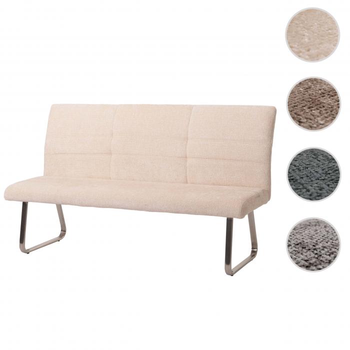 Sitzbank HWC-G55, Esszimmerbank Bank, Edelstahl gebrstet Stoff/Textil Chenille ko-Tex, 180cm ~ creme