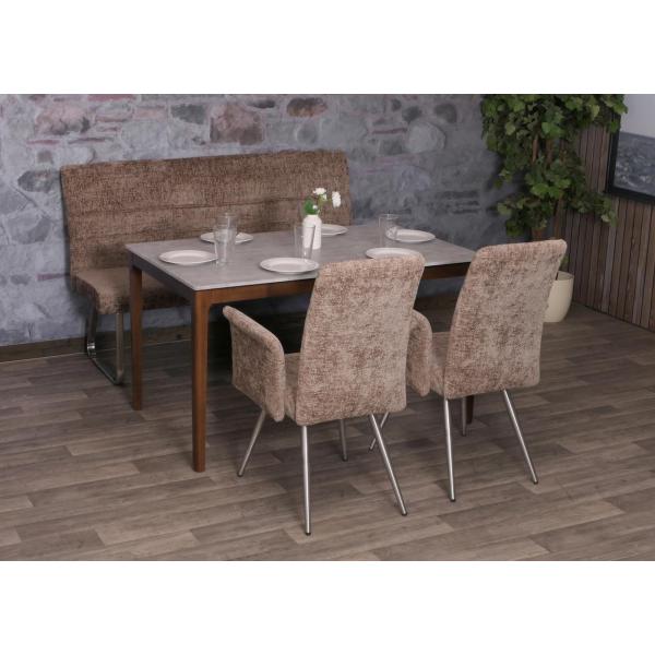 Esszimmer-Set HWC-G55, 2er-Set Stuhl mit Armlehne+Sitzbank 160cm, Edelstahl gebürstet Stoff/Textil Chenille ~ braun