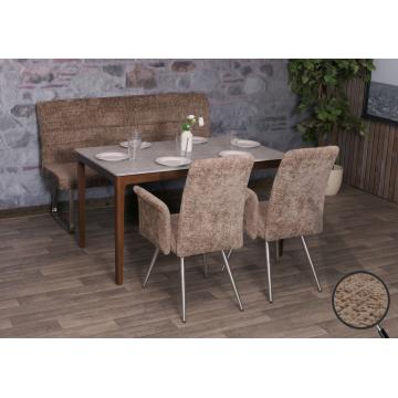Esszimmer-Set HWC-G55, 2er-Set Stuhl mit Armlehne+Sitzbank 160cm, Edelstahl gebrstet Stoff/Textil Chenille ~ braun
