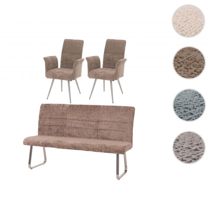 Esszimmer-Set HWC-G55, 2er-Set Stuhl mit Armlehne+Sitzbank 180cm, Edelstahl gebrstet Stoff/Textil Chenille ~ braun